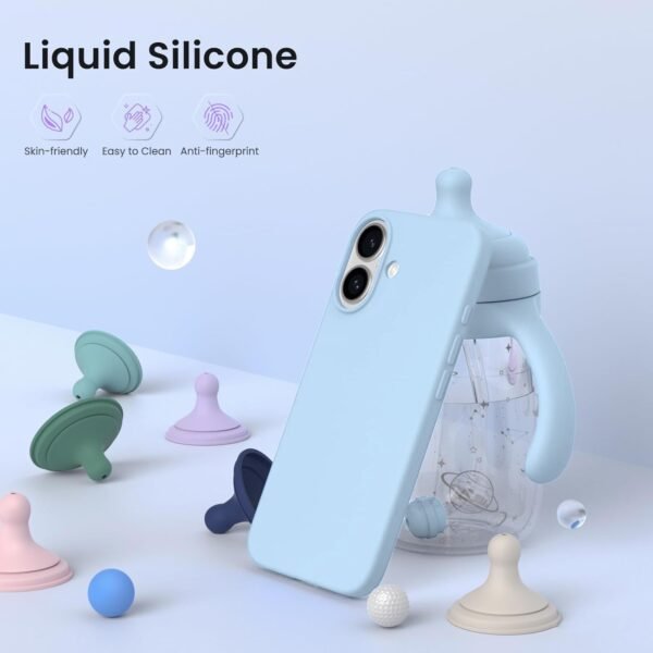 iPhone 16 Silicone Case in Blue - back view on phone