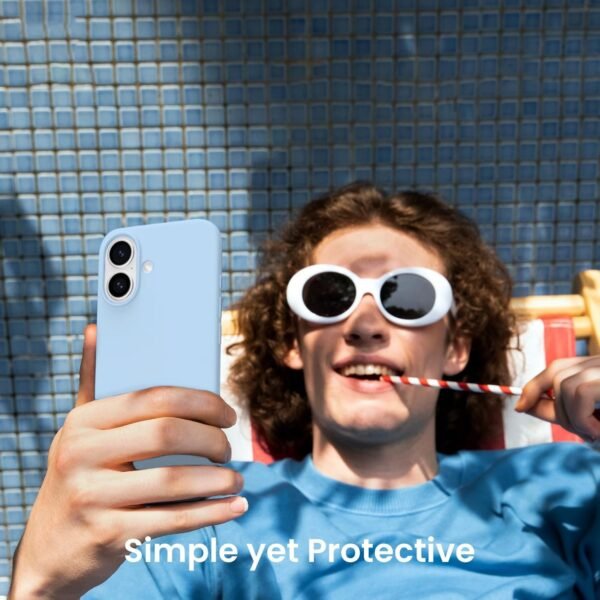 iPhone 16 Silicone Case in Blue - camera cutout close-up