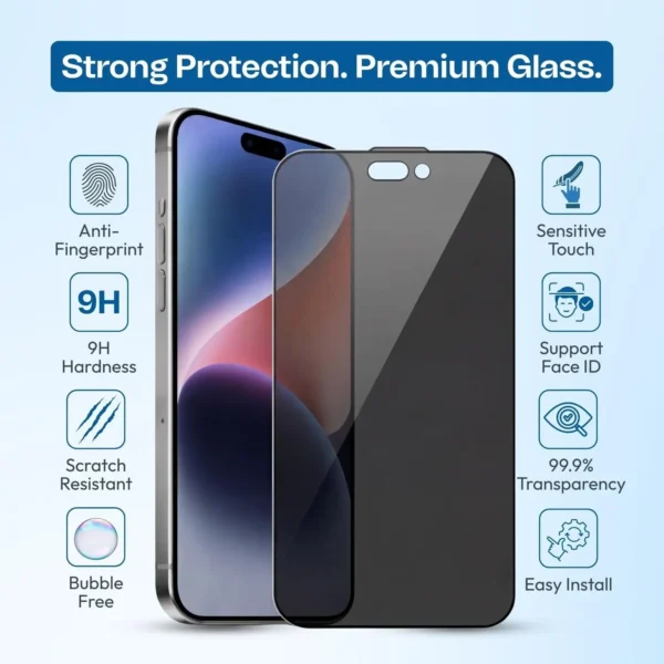 TPR Privacy Tempered Glass for iPhone 17 Pro | Anti Spy Screen Protector - Image 5