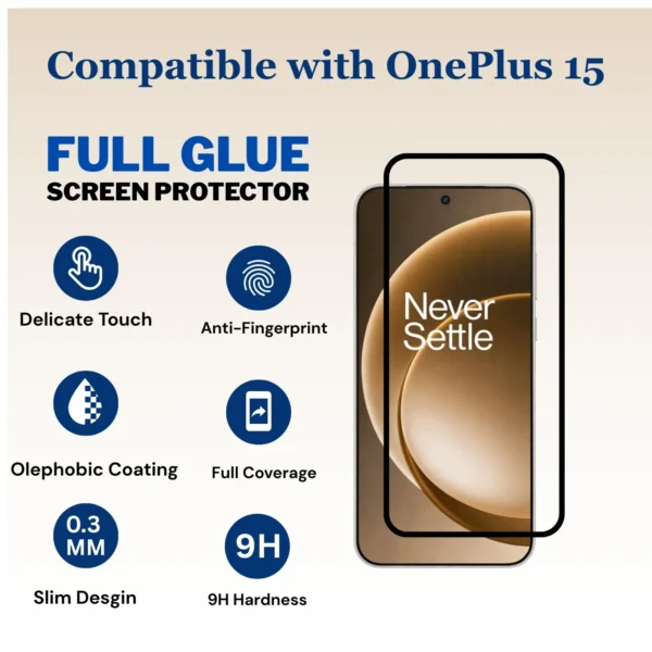 Military-Grade Tempered Glass Screen Protector for OnePlus 15 (Pack of 1)– Fingerprint Unlock Compatible | 9H Hardness | HD Clear | Anti-Scratch & Bubble-Free Installation - Image 2