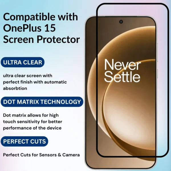 Military-Grade Tempered Glass Screen Protector for OnePlus 15 (Pack of 1)– Fingerprint Unlock Compatible | 9H Hardness | HD Clear | Anti-Scratch & Bubble-Free Installation - Image 3