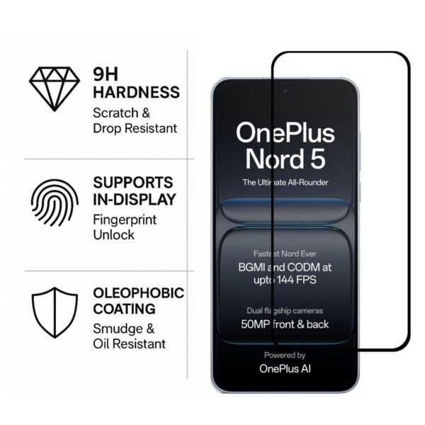 Tempered Glass for OnePlus Nord 5– 9H Edge-to-Edge Full Screen Protector | ® - Image 3