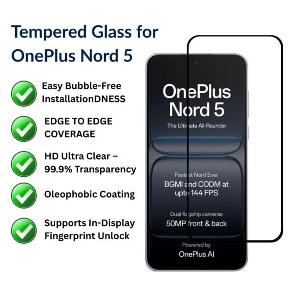 Tempered Glass for OnePlus Nord 5– 9H Edge-to-Edge Full Screen Protector | ® - Image 2