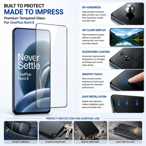 OnePlus Nord 6 5G Tempered Glass Screen Protector | 9H Hardness HD Clear Bubble Free - Image 2
