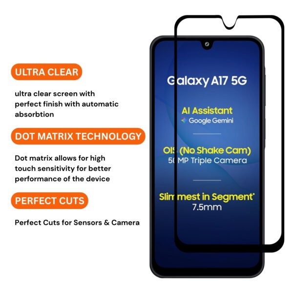 Samsung Galaxy A17 Tempered Glass Screen Protector by | 9H Hardness, Edge-to-Edge Full Coverage, Anti-Scratch, HD Clear - Image 3