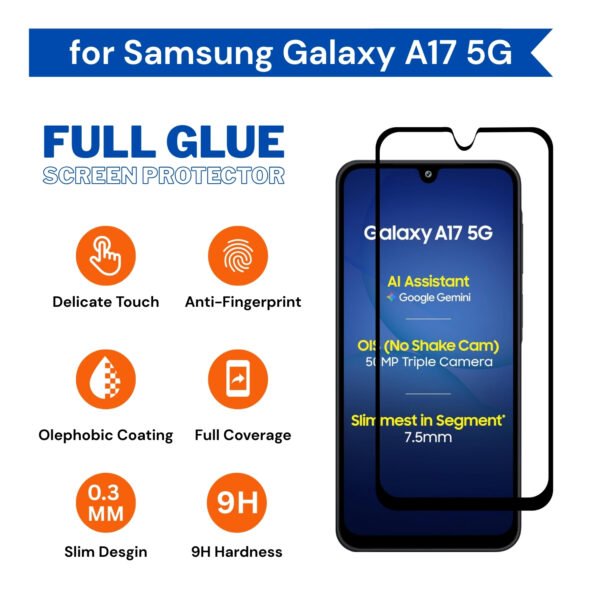 Samsung Galaxy A17 Tempered Glass Screen Protector by | 9H Hardness, Edge-to-Edge Full Coverage, Anti-Scratch, HD Clear - Image 2