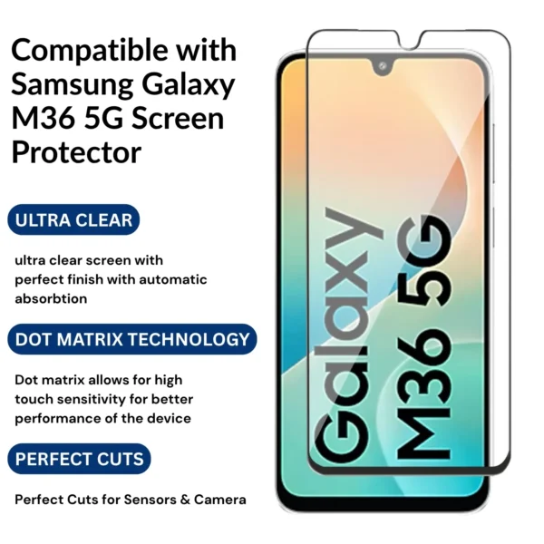 Samsung Galaxy M36 5G Tempered Glass Screen Protector– Edge-to-Edge, Anti-Scratch, HD Clear - Image 3