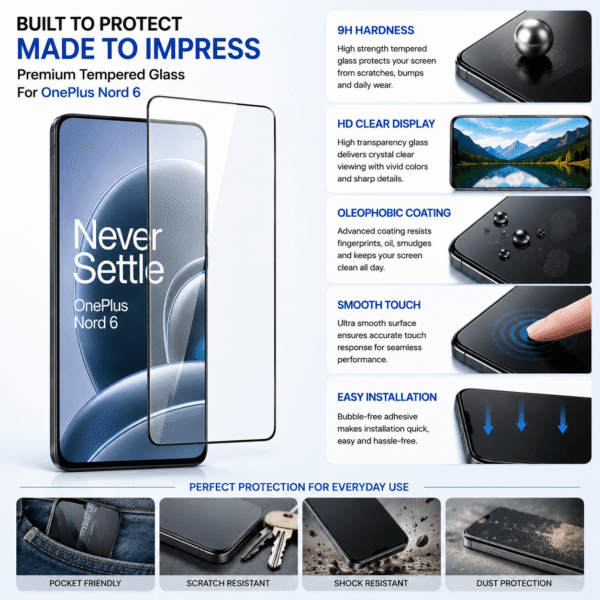 OnePlus Nord 6 5G Tempered Glass Screen Protector | 9H Hardness HD Clear Bubble Free - Image 3